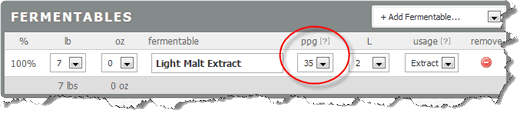 Calculate Original Gravity PPG openbrew
