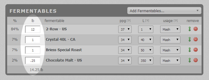 Ingredient amount entry
